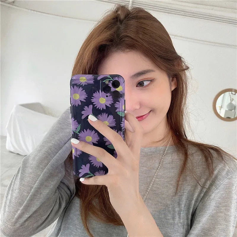 Purple daisy soft glue mobile phone case for Apple iPhone with floral design