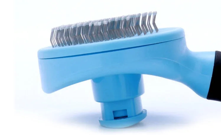 Pet steel needle brush for cats and dogs with blue plastic handle