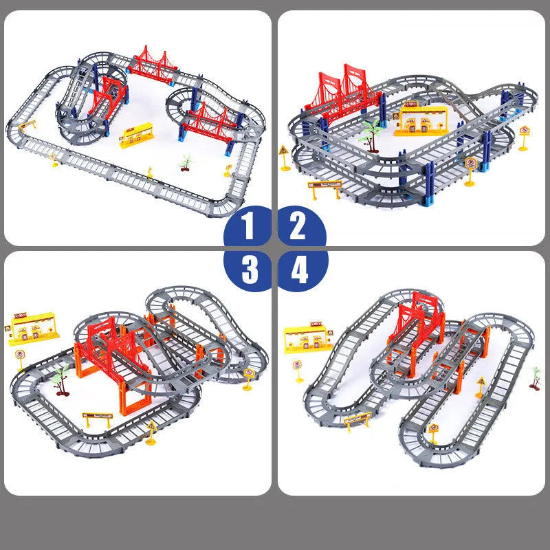 Electric high-speed rail toy set in grey on a surface showing train on track, packed size 30.5 x 8 x 22cm
