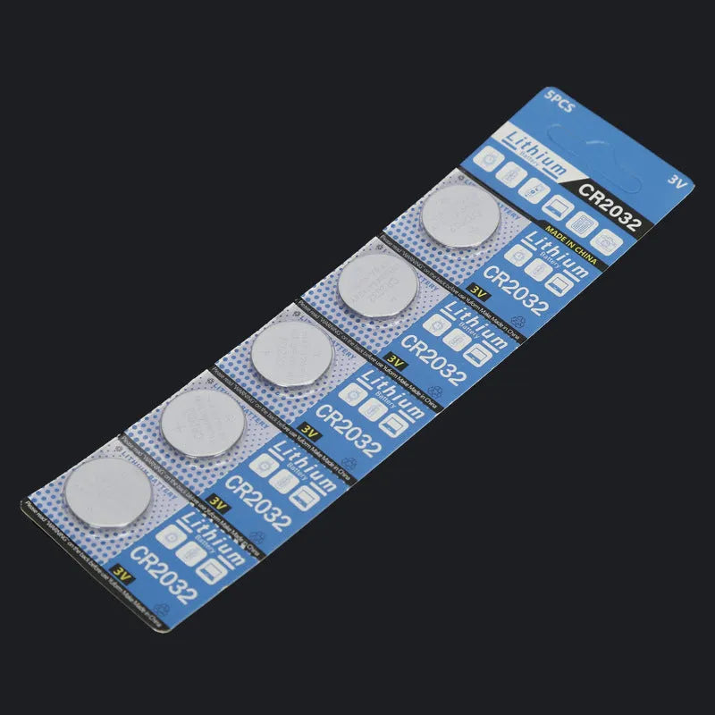 CR2032 lithium button battery pack with 5 capsules on card for weight scales and electronics