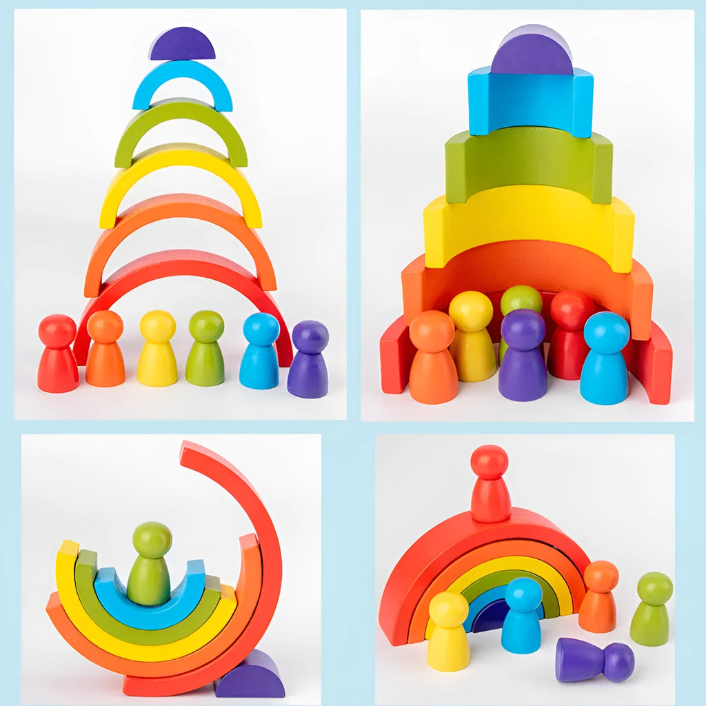 Wooden rainbow arched building blocks set in picture colour