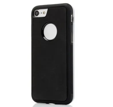 Anti Gravity Phone Case in black with self-adhesive back shown stuck to a glass surface