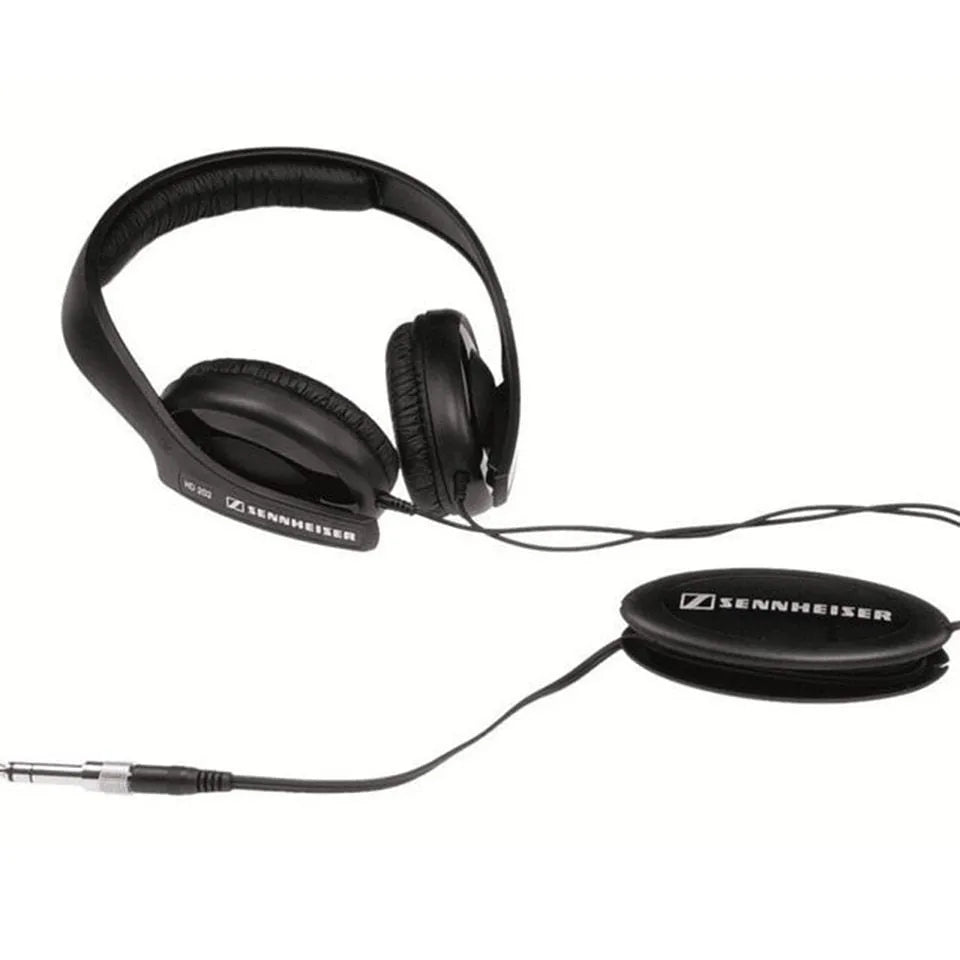 Black head-mounted monitor headphones with 40mm speakers showing 3.5mm plug and microphone