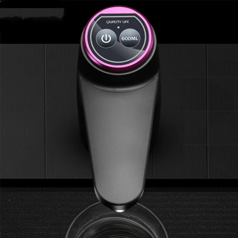 Dark grey touch automatic desktop water dispenser with USB charging and 50cm water pipe on kitchen countertop