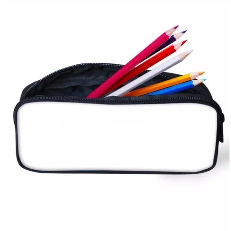 Customised pattern polyester pencil case with zipper closure, 10x21x4cm, large opening, on a flat surface