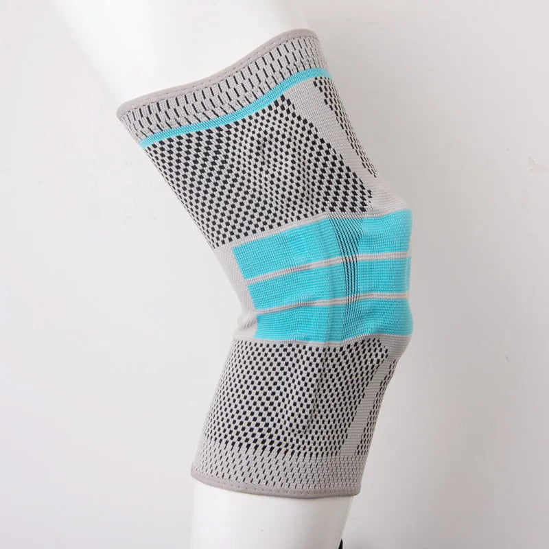 Sky blue silicone knee pads with elastic fibre construction for basketball and running protection