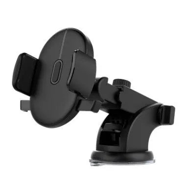 Yellow and black car phone holder with telescopic arm and suction cup mount on a dashboard