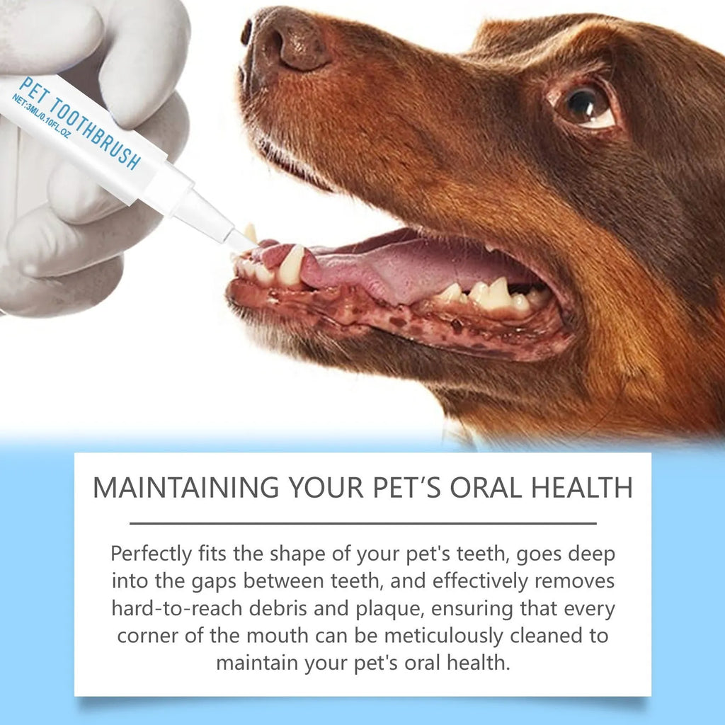 Pet toothbrush pen with soft bristle head and breath care gel for dogs and cats