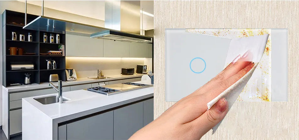White 2-gang RF remote control touch wall switch with tempered glass panel