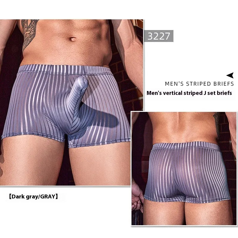 Men's striped boxer brief underwear in black, white and dark grey colour options