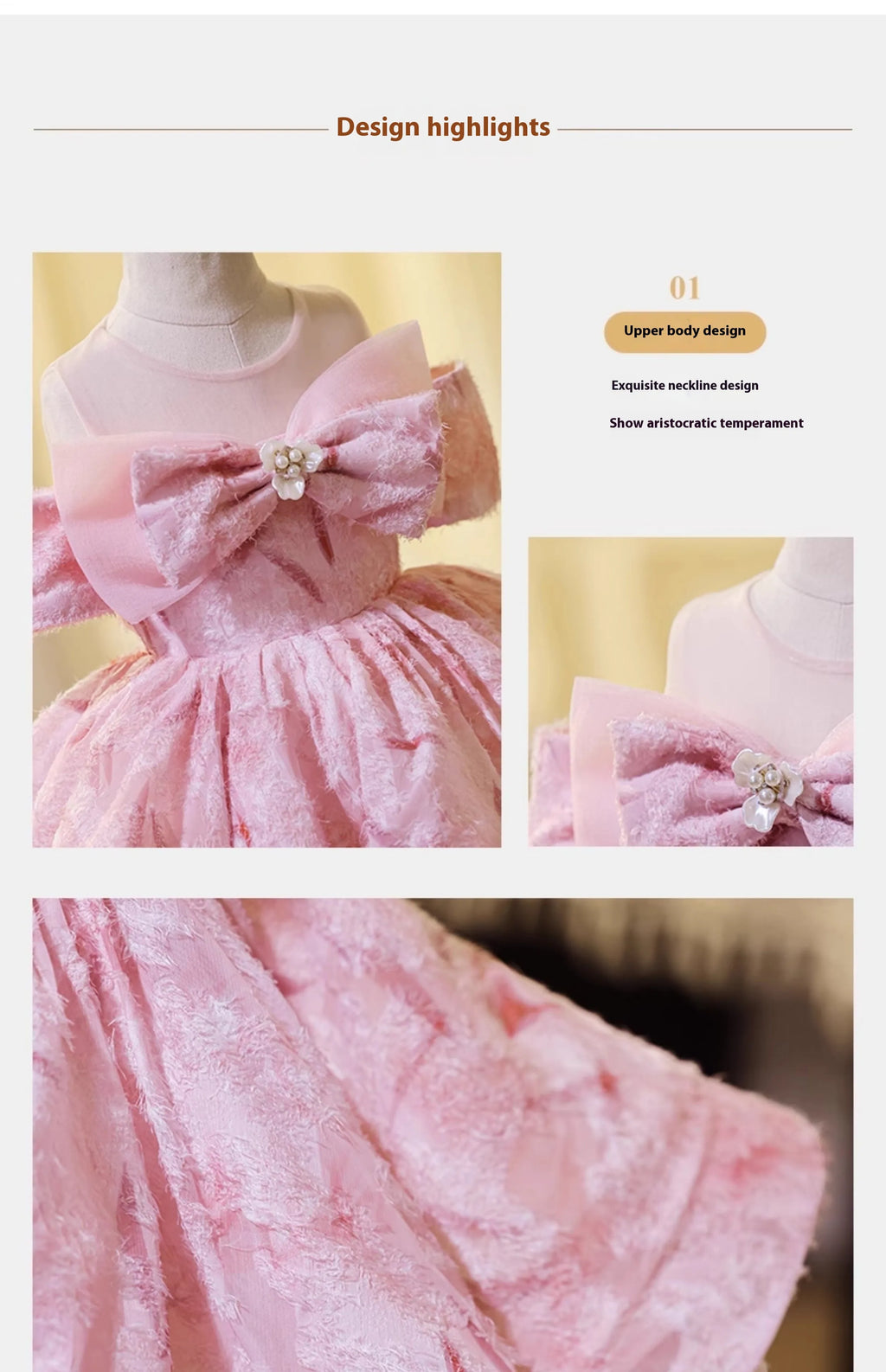 All-match off-shoulder girls' bowknot pettiskirt in pink cotton polyester for height 90-160cm