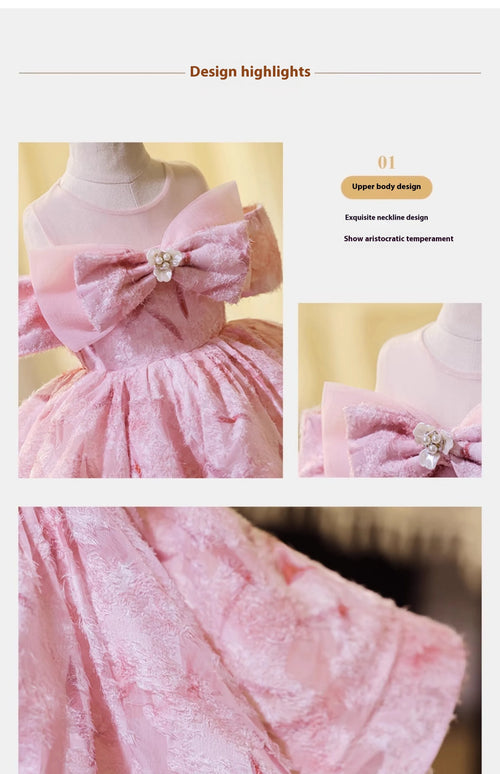 All-match off-shoulder girls' bowknot pettiskirt in pink cotton polyester for height 90-160cm