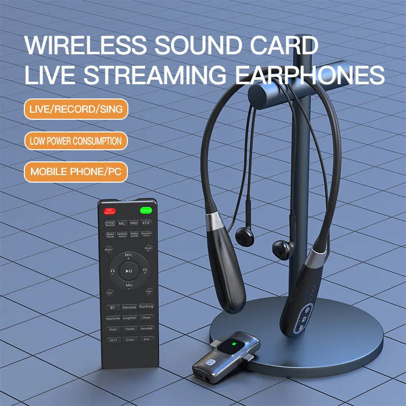 E8 wireless microphone headset sound card integrated in neck-hanging style for live streaming