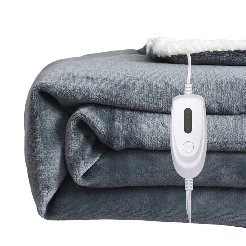 USB-powered electric heating blanket in grey and white colour measuring 70cm by 100cm