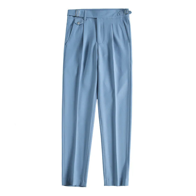 Straight-leg casual trousers in polyester fabric available in multiple solid colours with Asian sizing