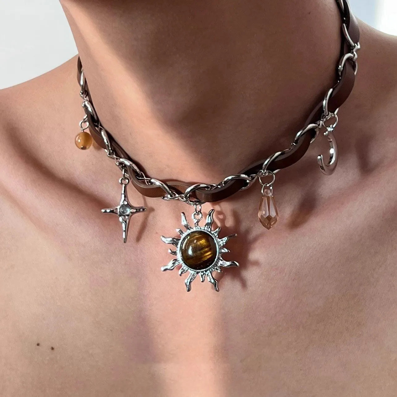 Alloy unisex necklace with electroplated geometric butterfly pendant and regular chain