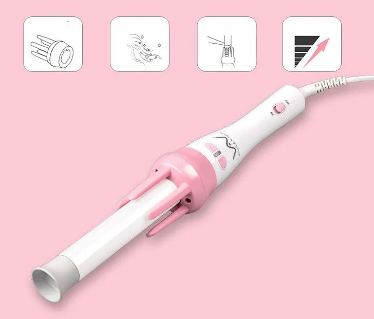 Rotating curling iron with tourmaline ceramic barrel 21mm-30mm for wet and dry hair styling
