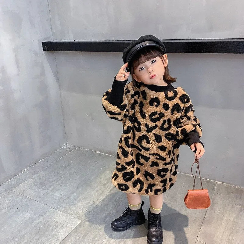 Girls long sleeve leopard print t shirt in brown, cotton blend, available in sizes 80 to 130 cm