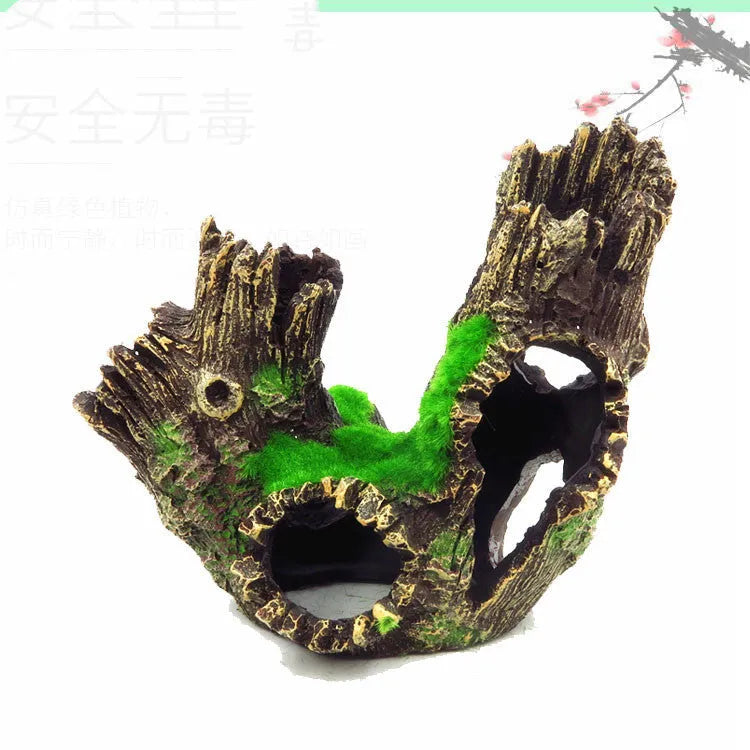 Qinjiayuan medium synthetic resin shrimp cave house with tree branch detailing for aquarium landscaping