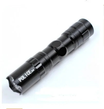 Black aluminium alloy mini LED flashlight showing compact size and detail.