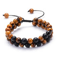 Matte black agate couple bracelets with geometric tiger eye beads