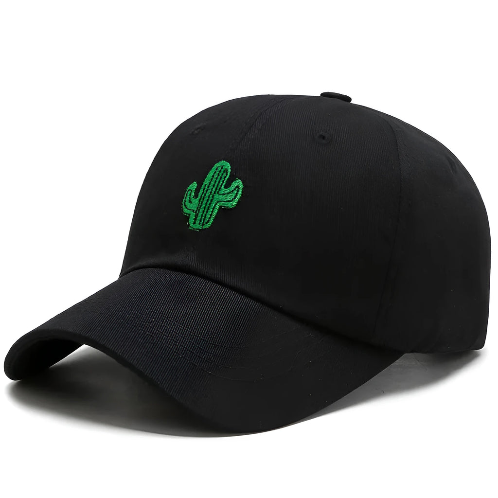 Embroidered cartoon pattern cotton baseball cap in black, white, and pink for men and women