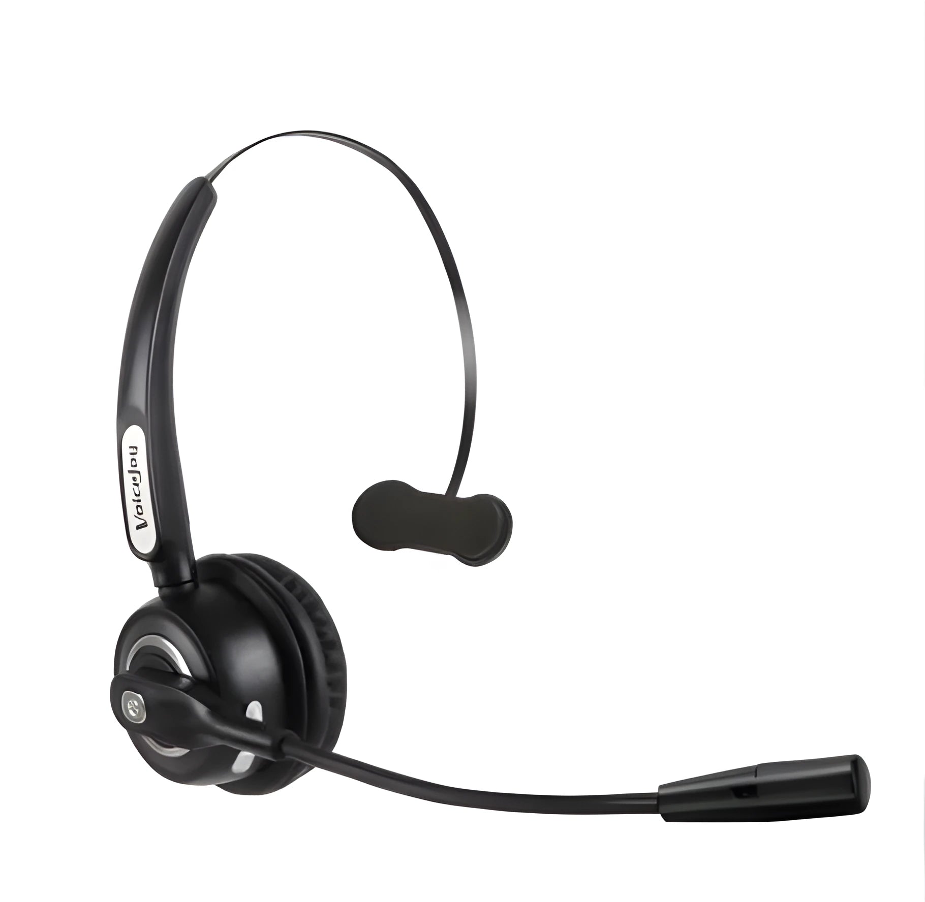 Bluetooth headset with microphone and over-ear design for truck drivers and office phone use.