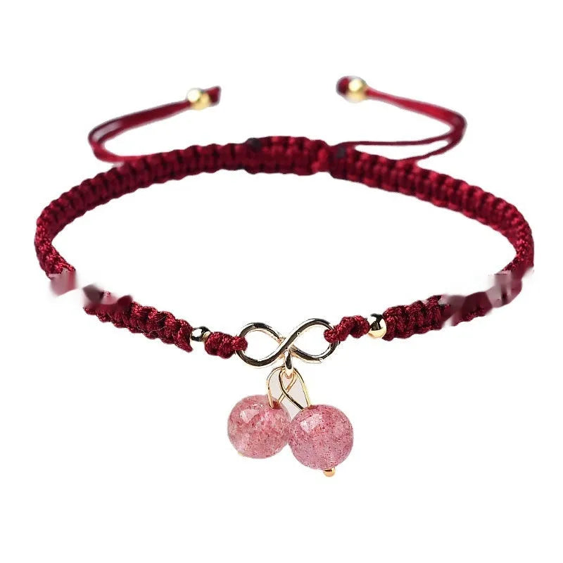 Women's natural strawberry quartz cherry bracelet with fruit-shaped crystal beads and adjustable fastening