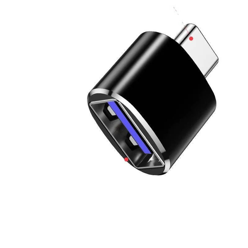 USB-C OTG adapter showing Type-C male connector and USB-A female port in black, silver, and gold colour options