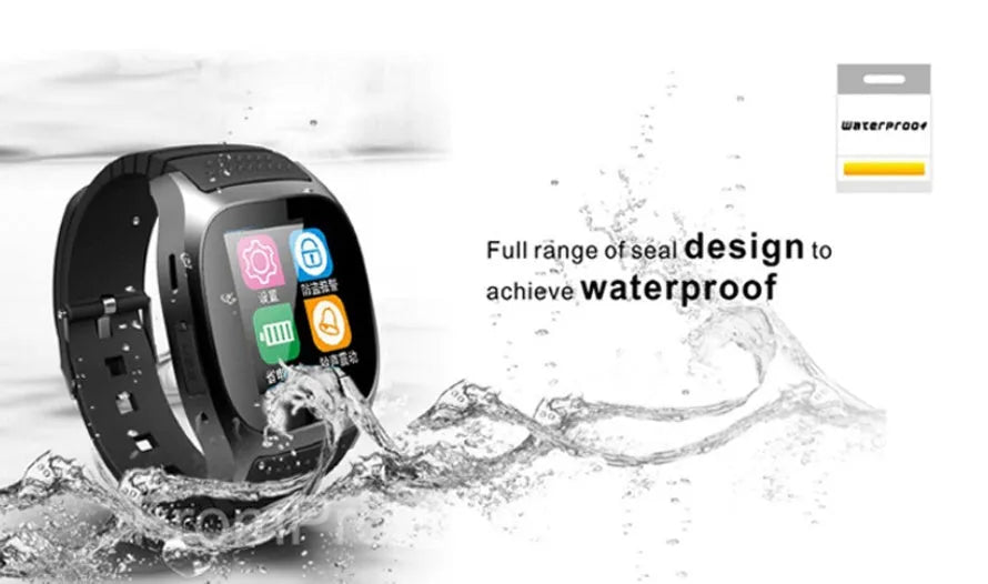 Black Bluetooth sports watch compatible with Apple iOS and Android smartphones on wrist