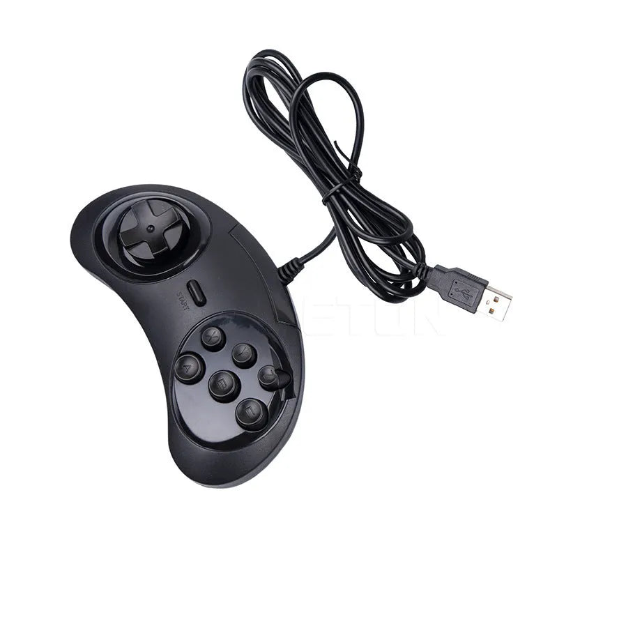Black Sega USB PC game controller with 1.8 metre cable on white background