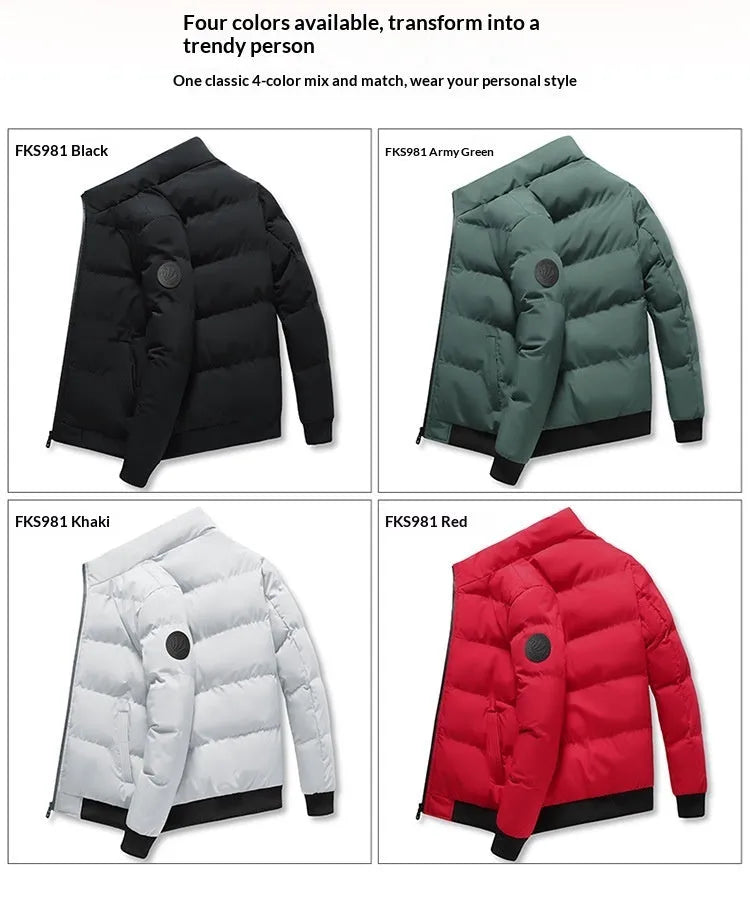 Men's thick cotton-padded cardigan jacket in loose fit polyester black winter outerwear