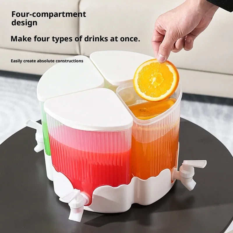 Rotating refrigerator with faucet and four compartments in modern simplicity glacier pattern
