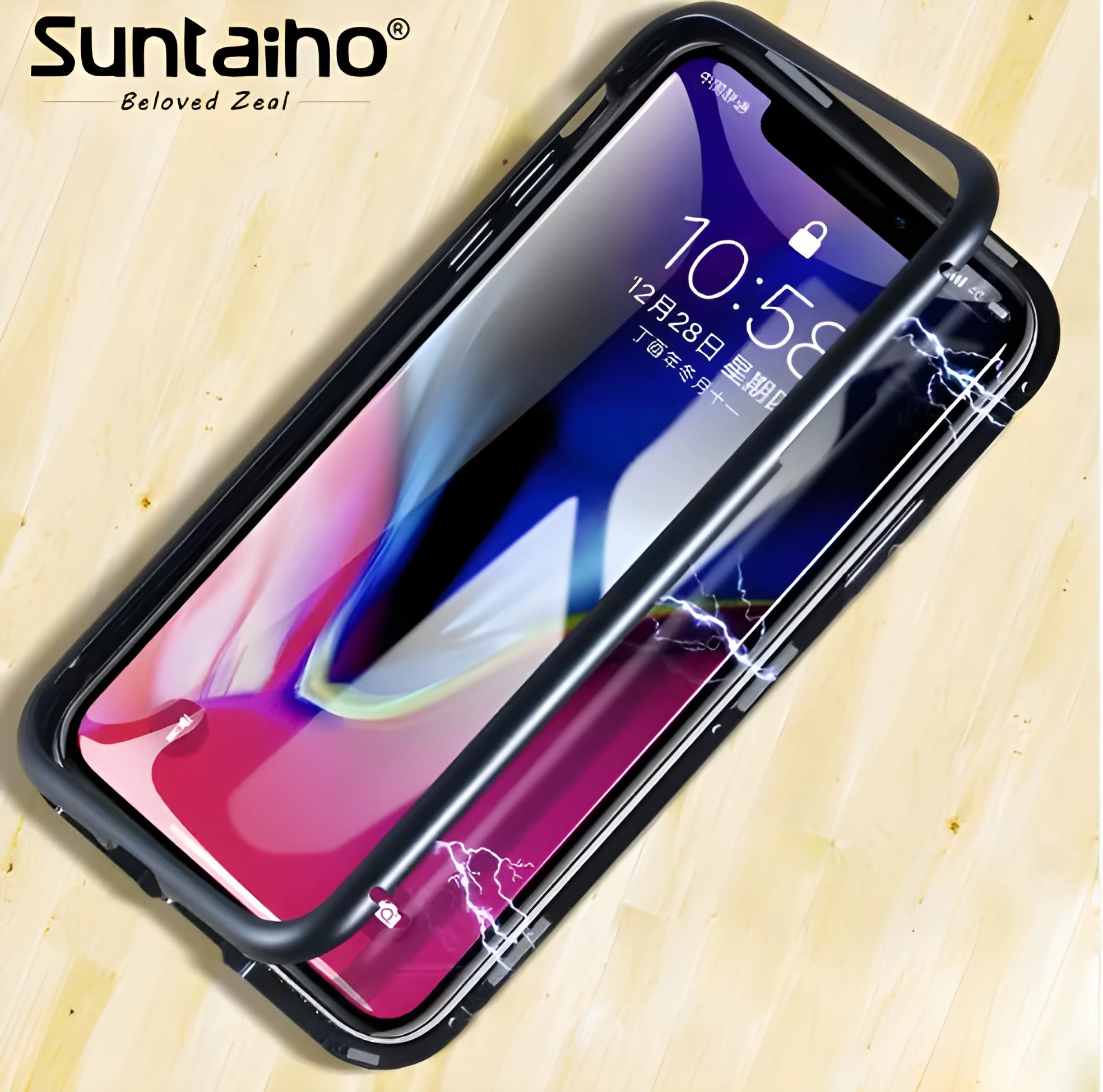 Suntaiho magnetic tempered glass back case for iPhone 7 and 8 in black colour showing rear panel