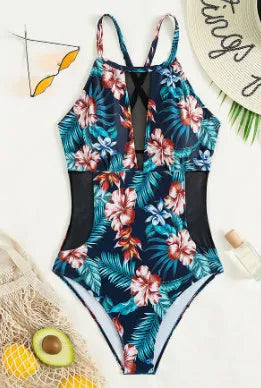 Women's deep V-neck one-piece swimsuit in a solid or gradient colour.