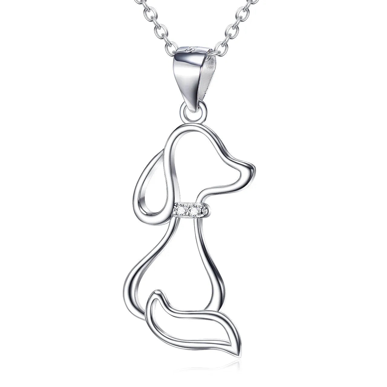 Ladies 925 sterling silver dog pendant necklace with adjustable round bead chain, unisex cartoon animal style