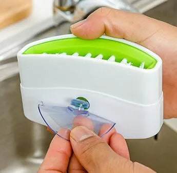 Creative kitchen cleaning brush with suction cup for knives forks chopsticks fruit vegetables in blue