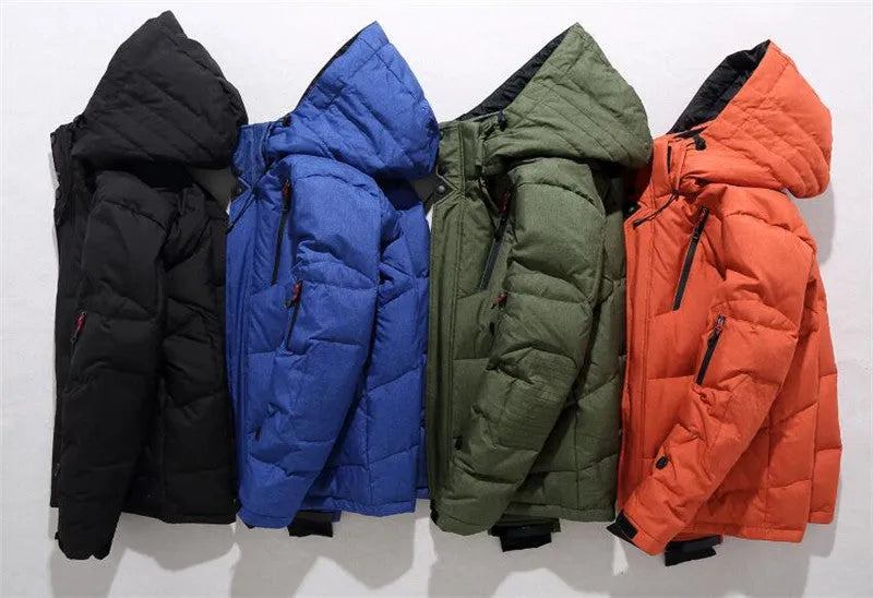 Men's polyester fibre down jacket in black, available in multiple colours and Asian sizes L to 4XL
