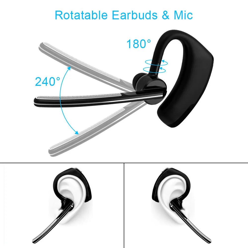V9 Bluetooth wireless headset with earbud and charging cable on a white background