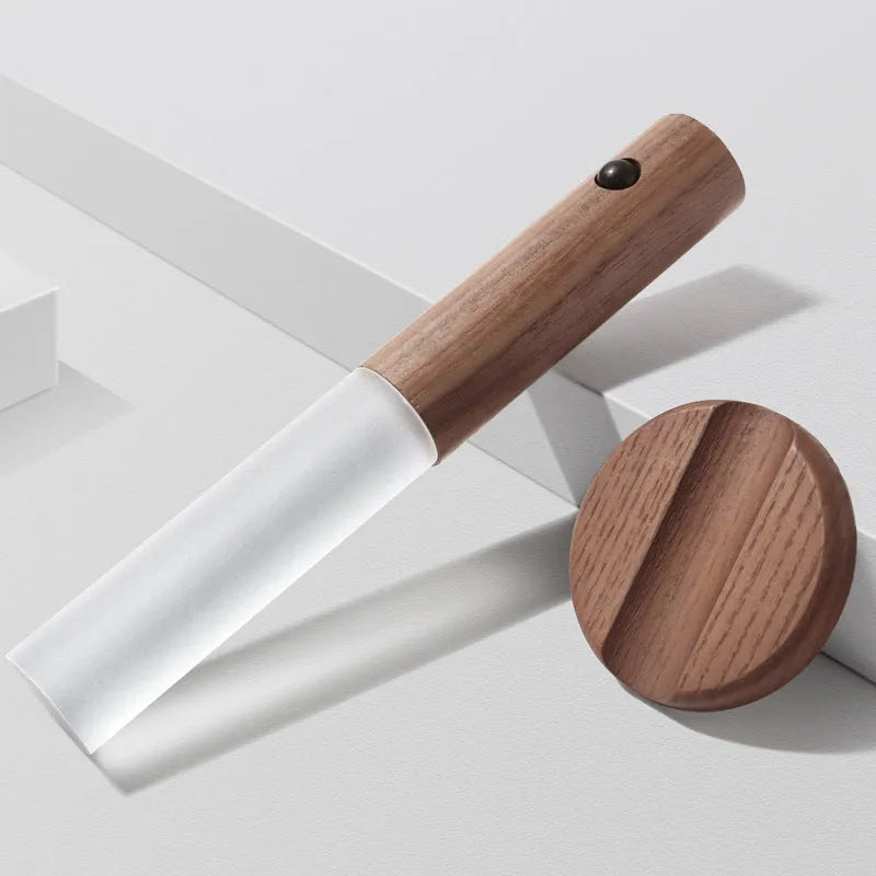 Smart sensor LED desk lamp in wood and acrylic on a desk surface
