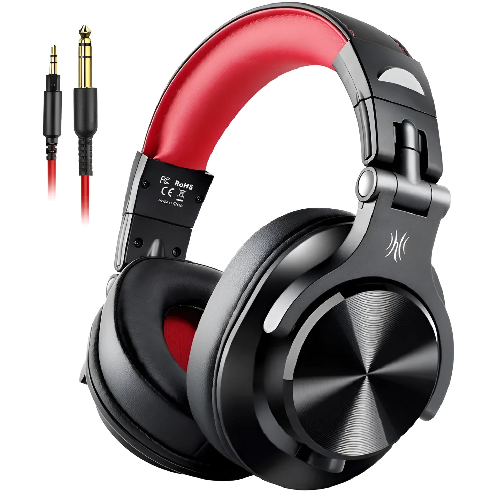 OneOdio black and red over-ear studio monitoring headphones with 40mm speaker drivers
