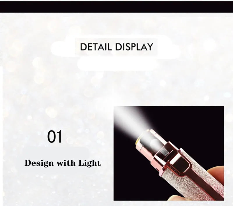 Lipstick-shaped ladies electric eyebrow trimmer with gold plated head in rainbow colour