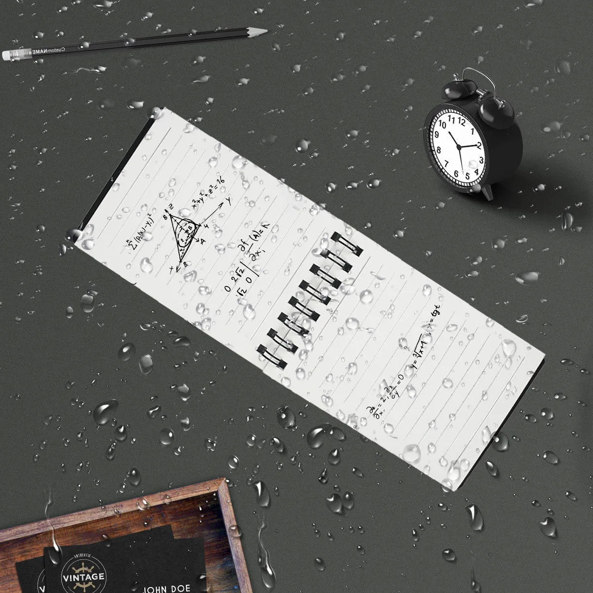 Business intelligence notepad with black and white transparent PP covers, spiral binding, eco-friendly paper, pen, and rag