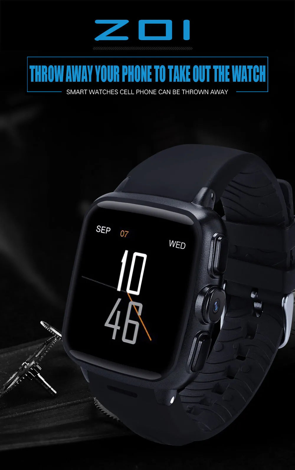 Android smart watch with 1.54-inch HD screen shown in black and white colour options