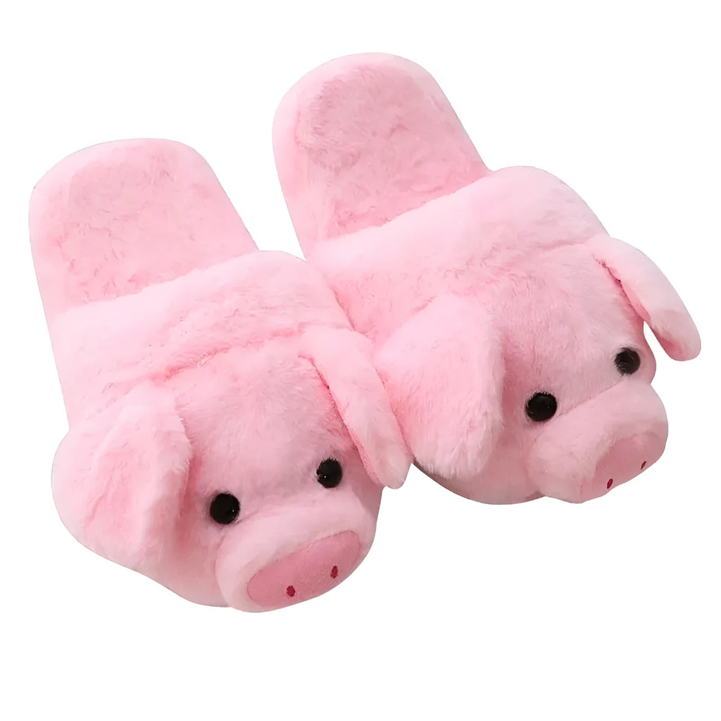 Pink pig floor slippers with short plush fabric and PP cotton filling.