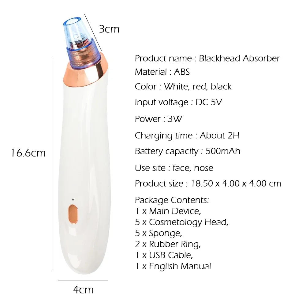 Electric blackhead removal tool in choice of colours with nozzle attachments