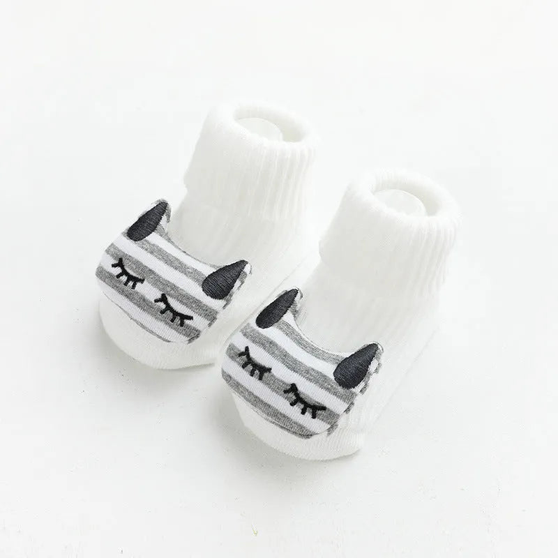 Baby non-slip socks with glue print sole in blue white bear colour, loose fit combed cotton middle tube