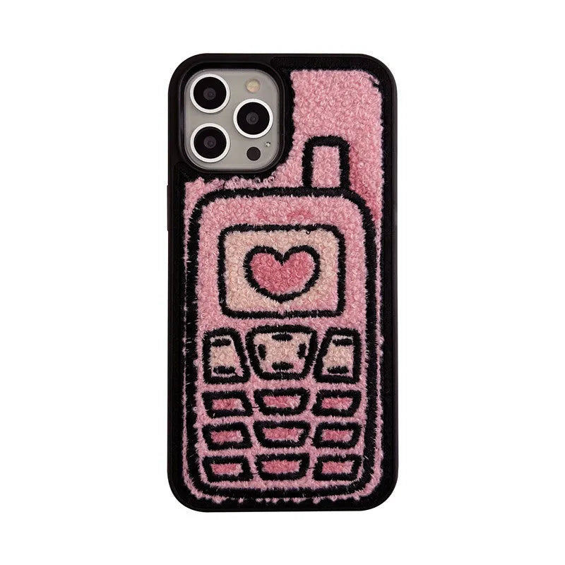 Pink towel embroidered soft TPU back cover case for Apple iPhone mobile phones.