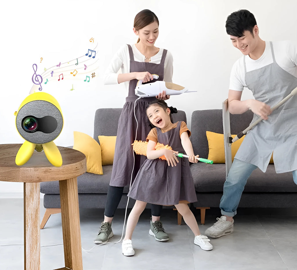 YG220 portable LED projector in white or yellow colour with front projection design