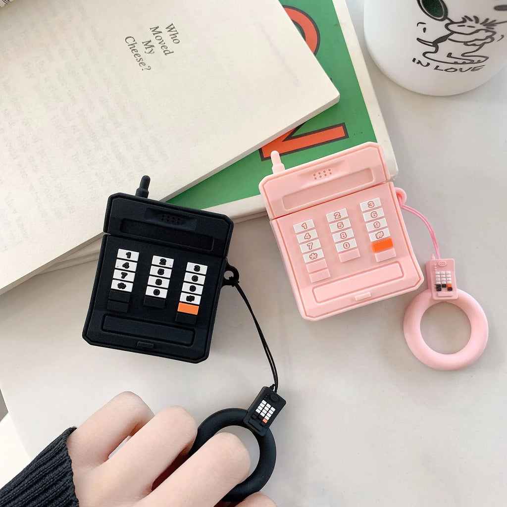 Silicone protective case for AirPods 1st and 2nd generation, cute cartoon design, pink colour, anti-knock